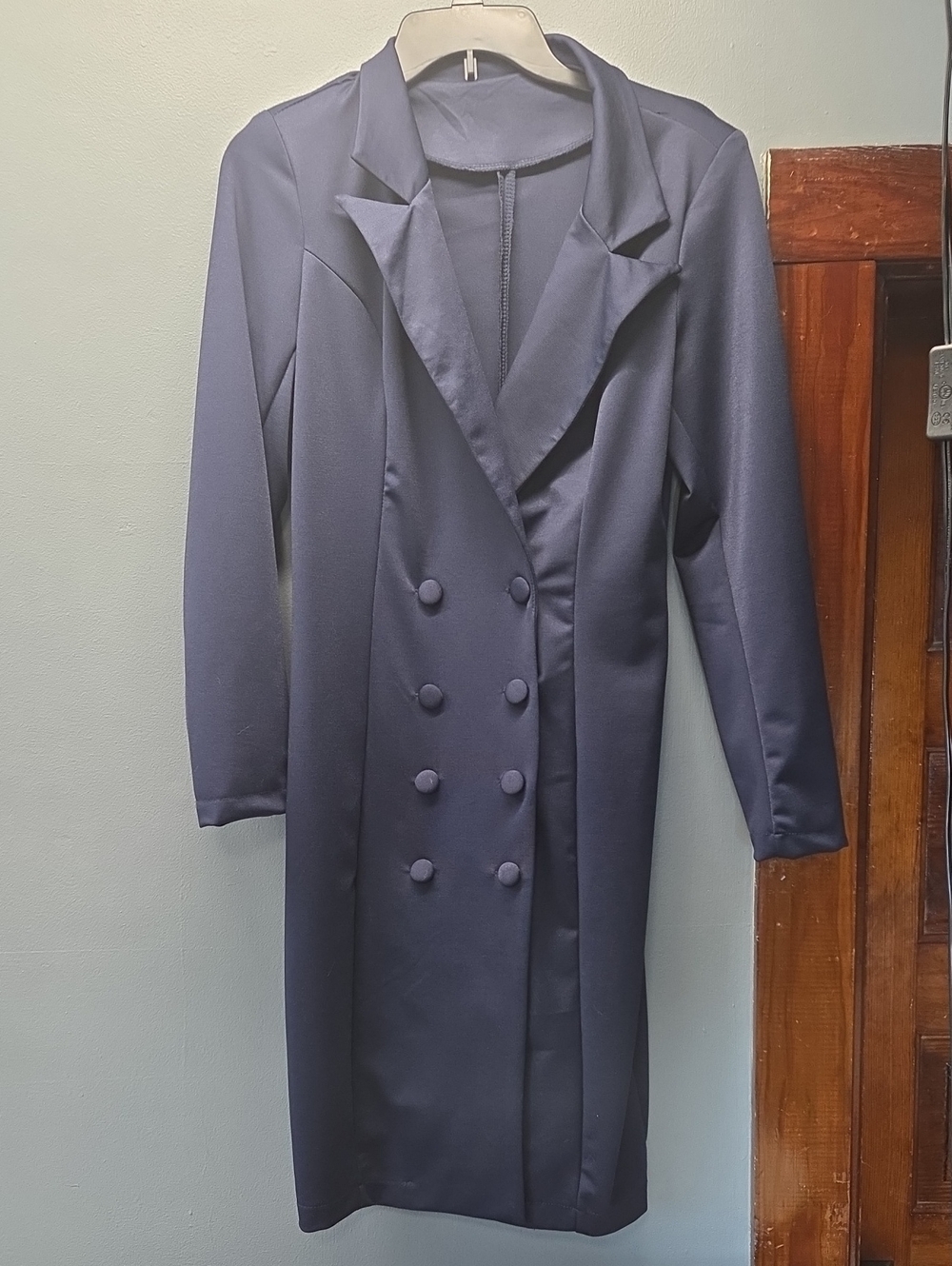 Women's Double-Breasted Navy Long Suit Dress Size M